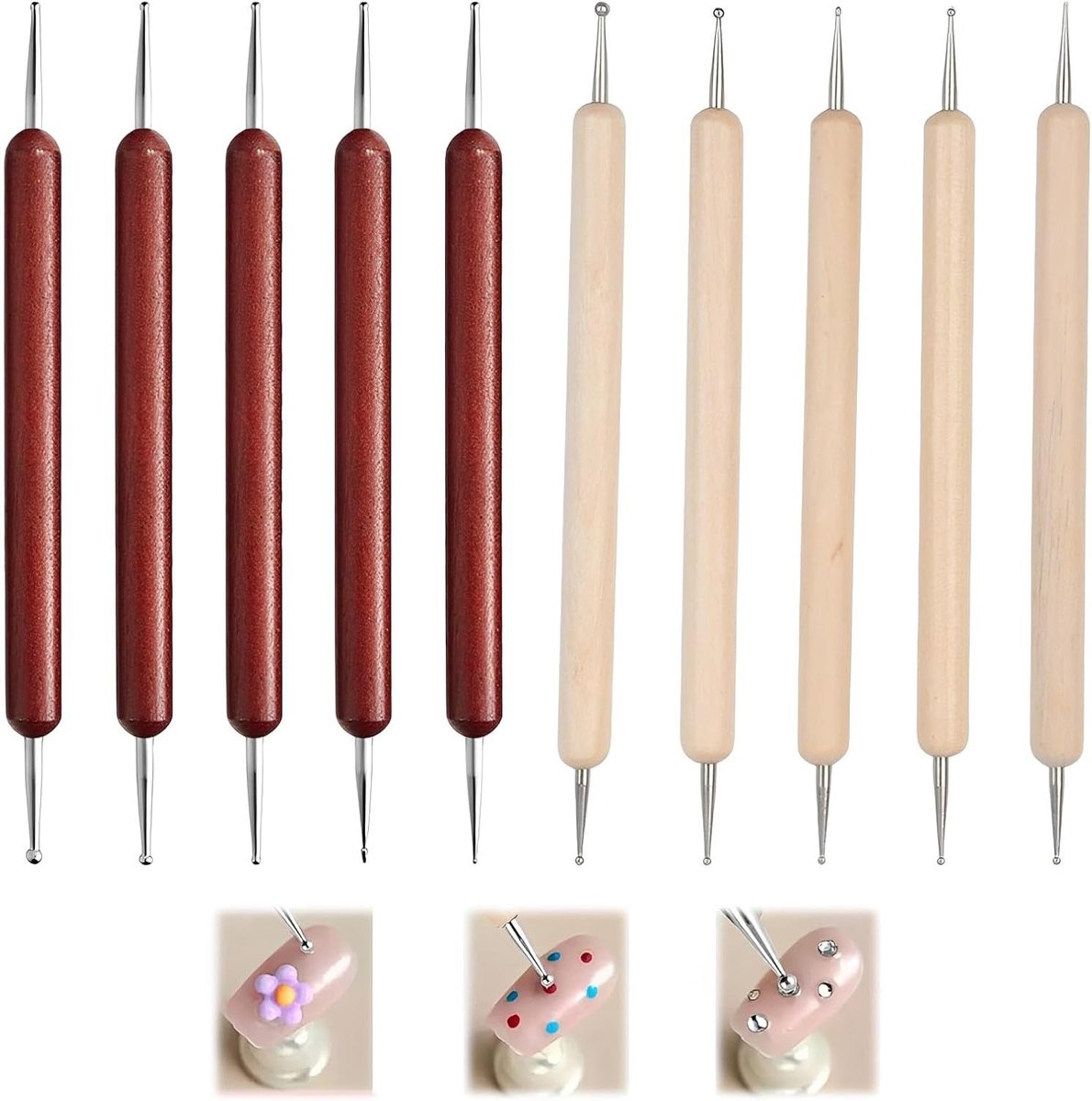 10 x Nagelpuntstiften voor Nageldecoratie, Reliëfpatronen en Creatief Stippling met Steenschilderen
