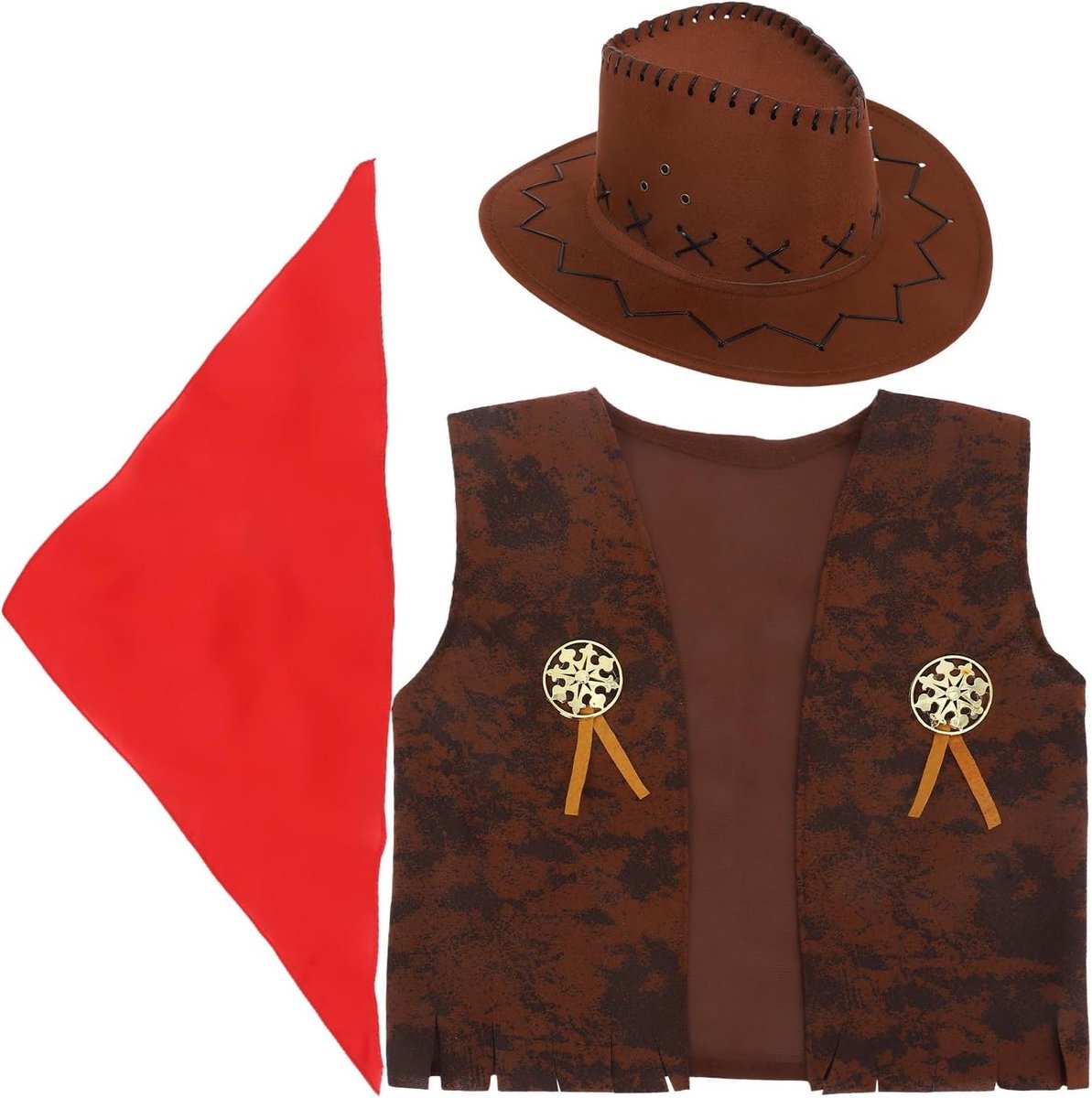 Cowboy Kostuum voor Kinderen - Western Cowgirl Set met Vest, Hoed en Neckerchief voor Halloween en Feestjes - Maat M (115-130cm)