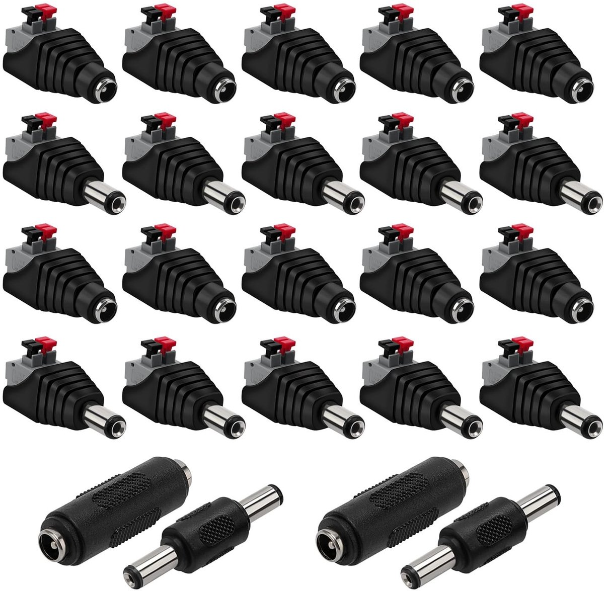 Dailygoods - Dailygoody - Drukknoppen - DC Power Adapter - Voor CCTV-camera's - 5,5 mm x 2,1 mm - Hoge kwaliteit - Geschikt voor LED-lichtstrips - 10 paar en 4 stu.