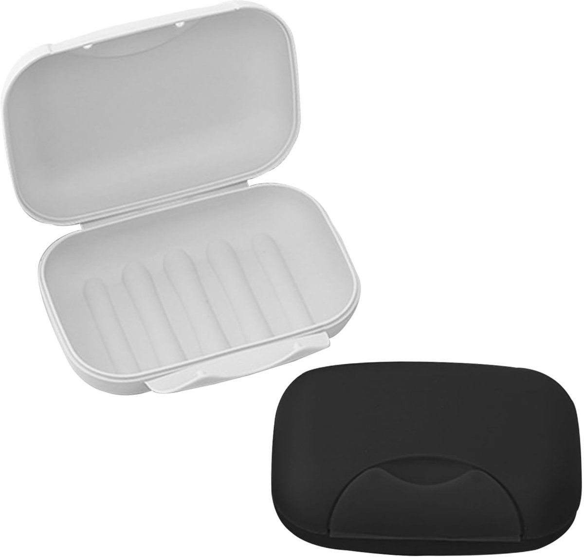Dailygoods - Dailygoody - Zeepbakje met deksel - Waterdicht en lekvrij - 2 stuks - Geschikt voor reizen - Zwart en wit