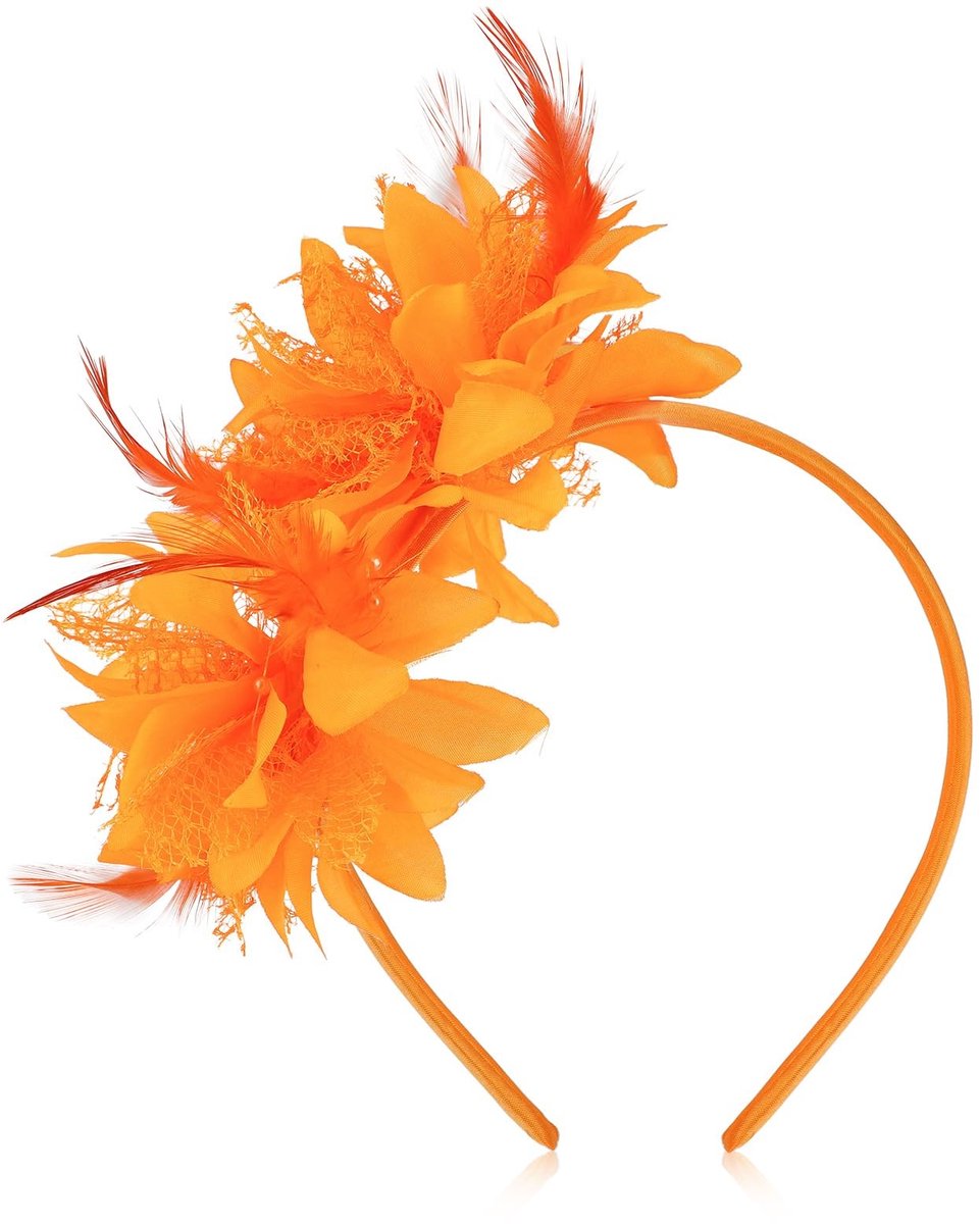 Dailygoods - Dailygoody - Hoofdband met veren - Jaren 20 fascinator - Stijlvol haaraccessoire - Oranje - Cocktail en bruiloft - Perfect voor feestjes - Ideaal voor...