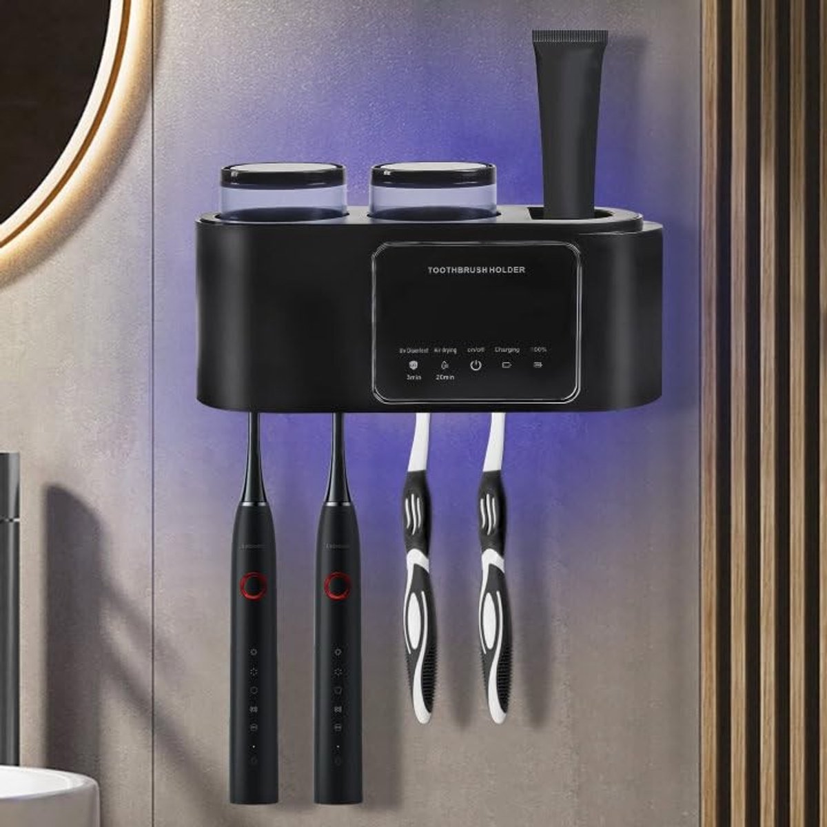 Dailygoods - Dailygoody - Tandenborstelhouder - Wandmontage - Automatische tandpastadispenser - Glanzend plastic - Badkameraccessoire - Geschikt voor het hele gezi...