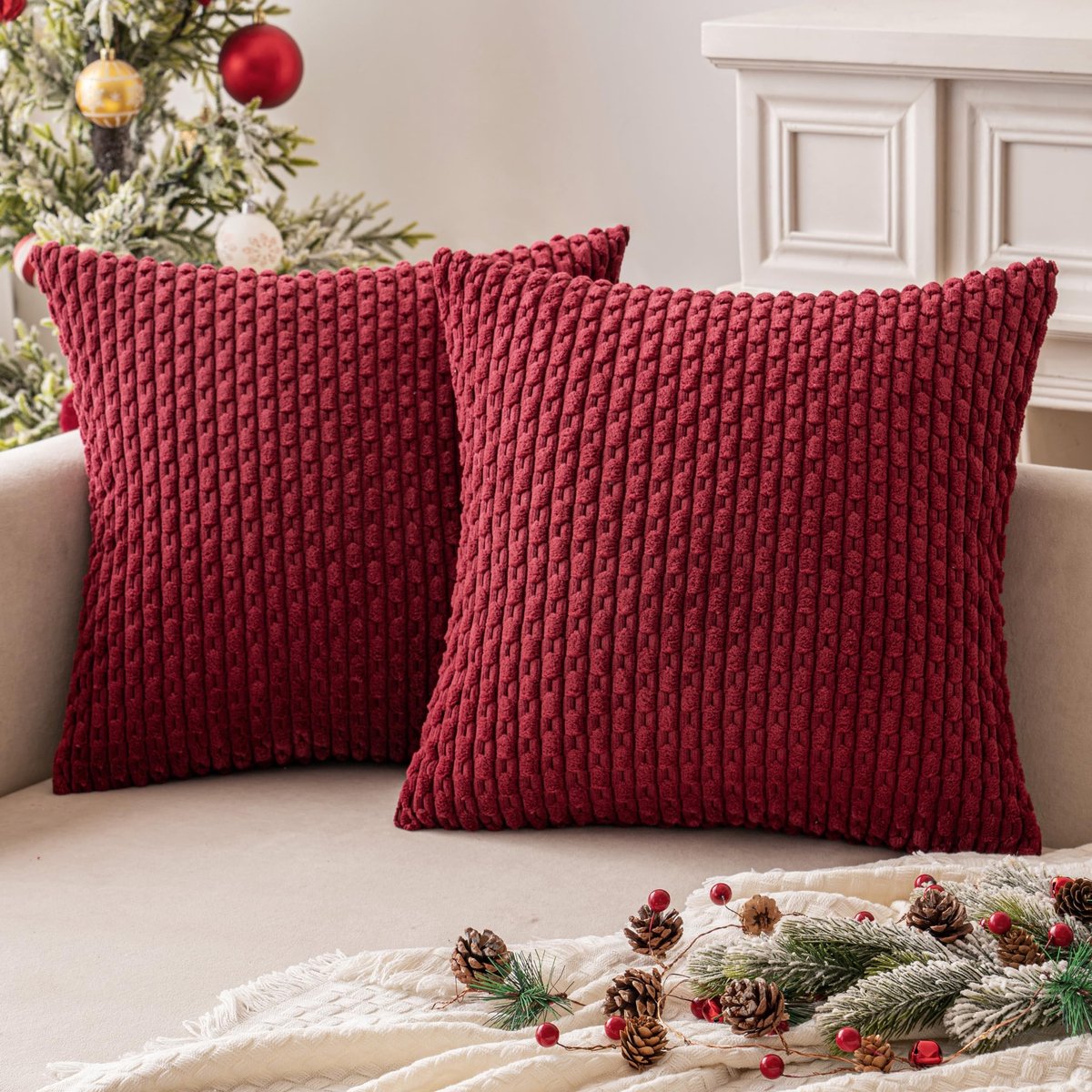 Dailygoods - Dailygoody - Fluwelen kussenhoezen - Decoratieve kussenhoezen - Zachte kwaliteit - Bordeaux - Kussenhoezen 50 x 50 cm - Geschikt voor woonkamer en sla