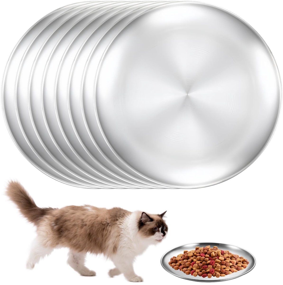 Dailygoods - Set van 8 Roestvrijstalen Kattenvoerbakken voor Katten en Kleine Honden