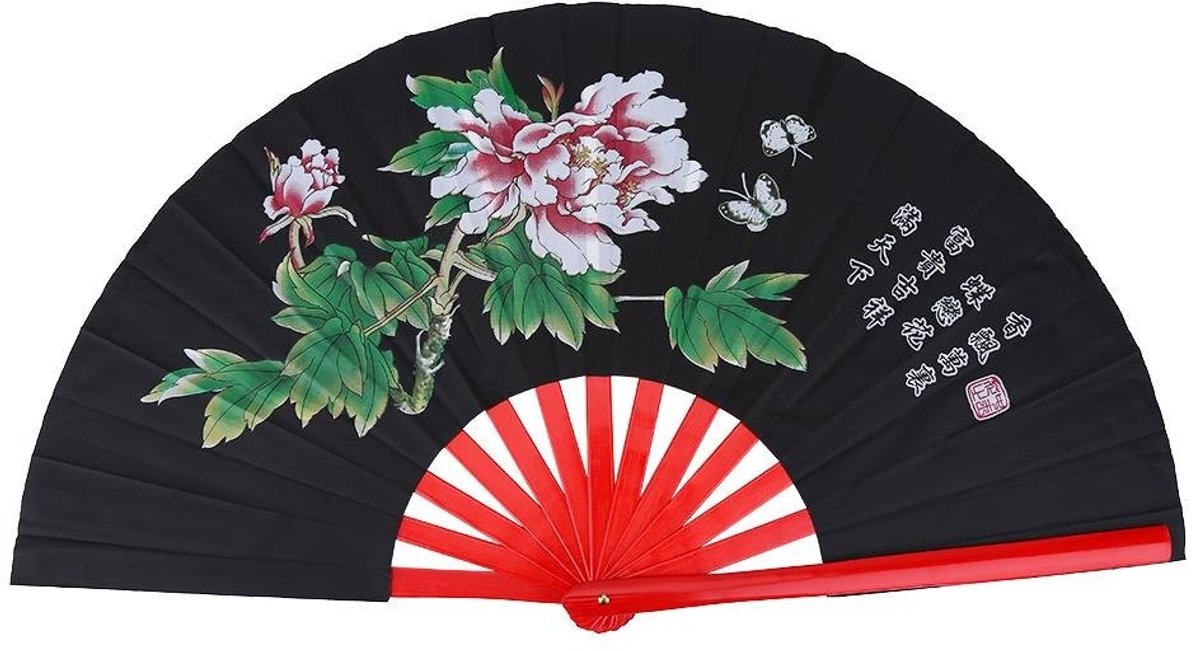 Dailygoods - Taichi Dansventilator - Kung Fu Fighting Fan - Opvouwbare Chinese Dans Fan - Zwart - Voor Rechterhand - Inclusief Opbergtas