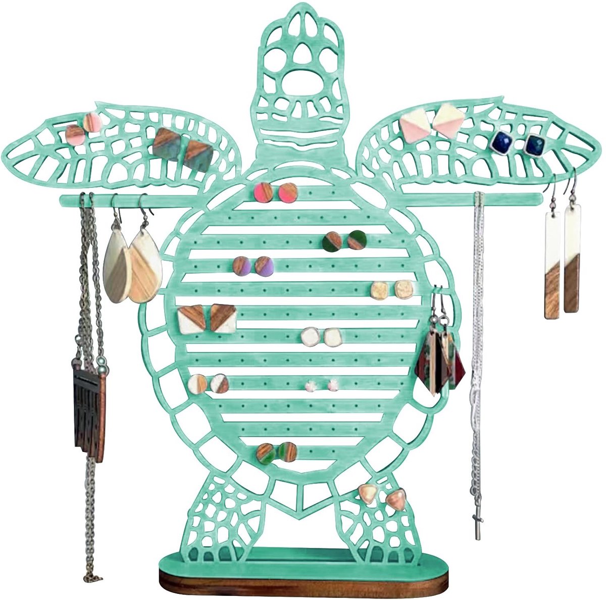 Dailygoods - Dailygoody - Houten Sieradenstandaard - Organiser voor Oorbellen - Uniek Ontwerp - Blauwe Schildpadden - Ideaal voor Sieradenopslag - Creatief en Hand..