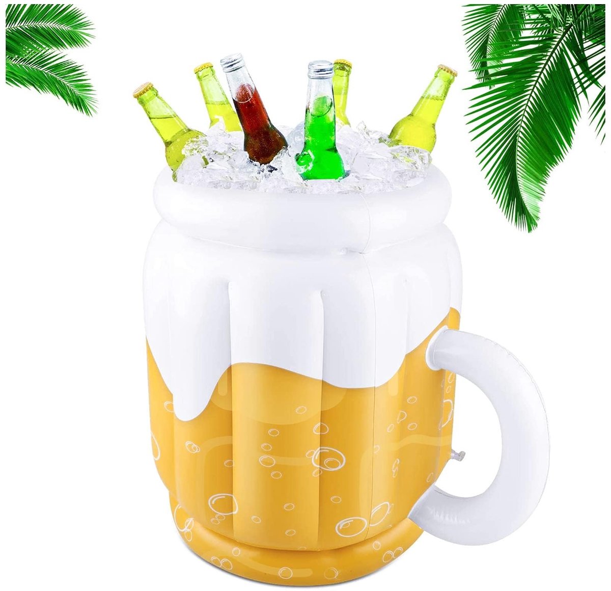 Dailygoods - Dailygoody - Opblaasbare bieremmer - Drankkoeler voor zomerfeesten - Wit en geel - Hawaiiaanse Luau - Perfect voor Pool en Beach-feestjes - Geschikt v