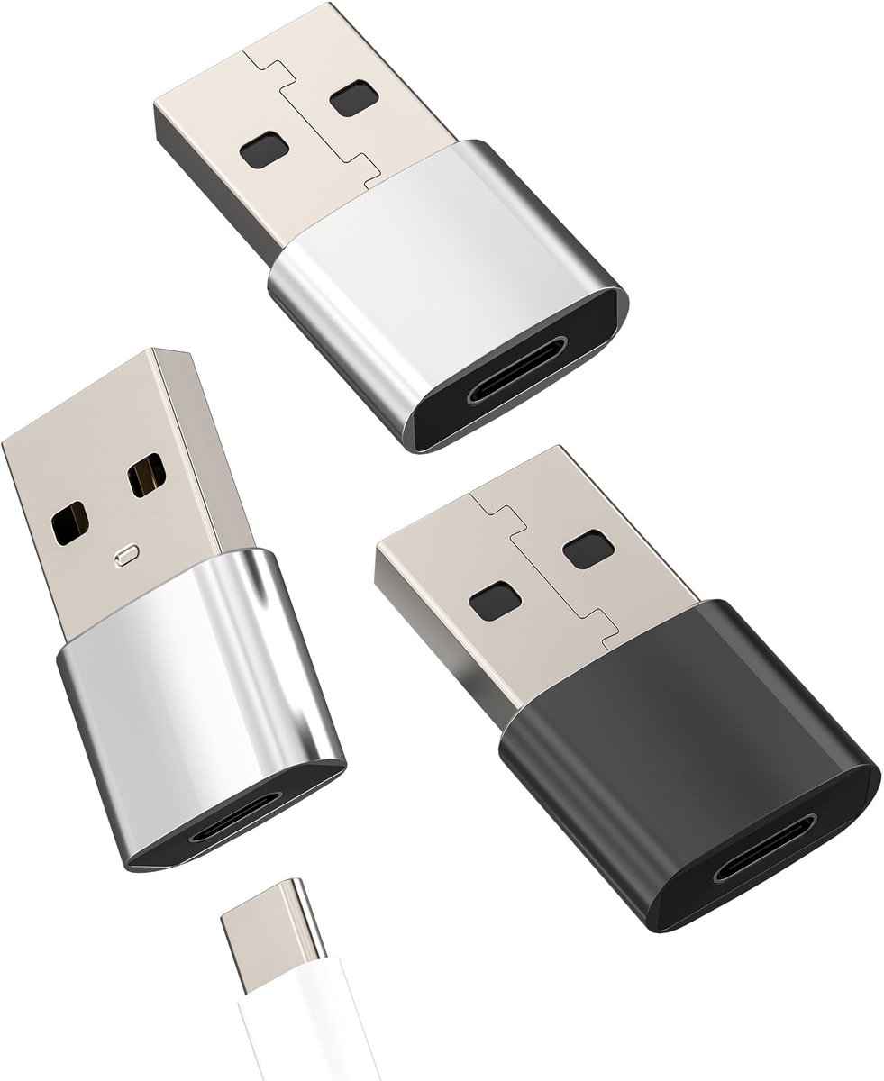 Dailygoods - USB A naar USB C Adapter (3-pack) voor Gegevensoverdracht