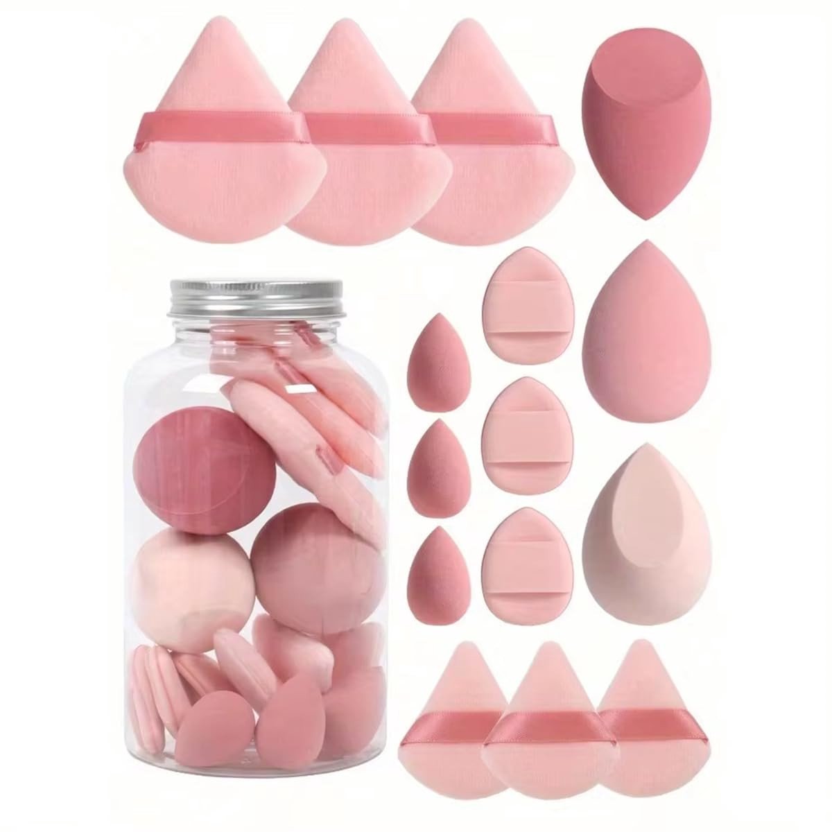 Dailygoods - Set van 15 Make-up Sponzen met Opslagfles, Roze