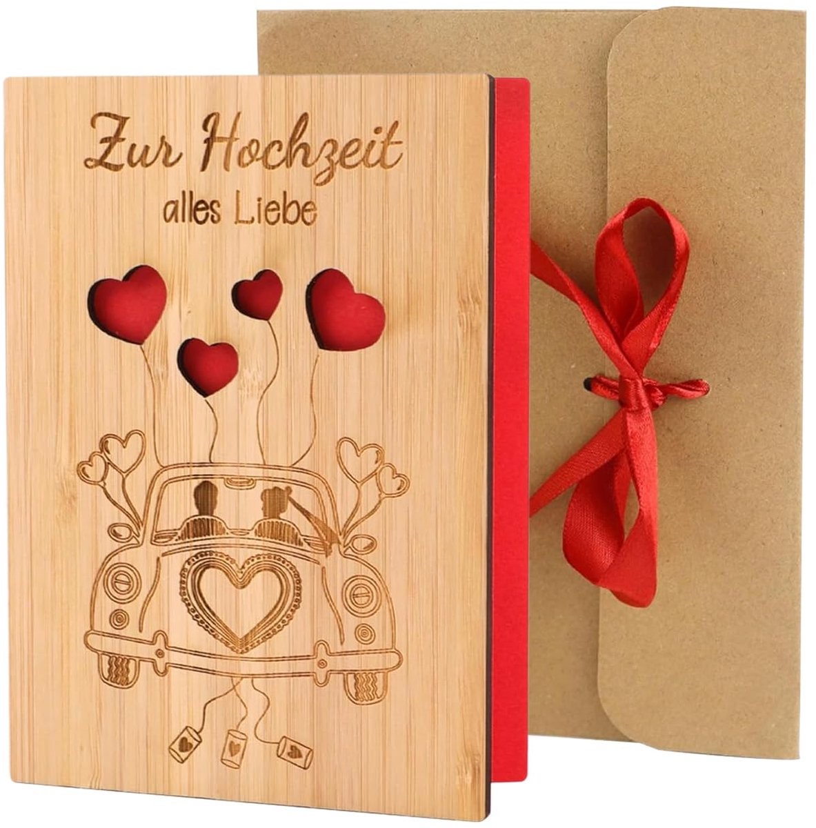 Dailygoody - Bruiloftskaart - Wenskaart van hout - Duurzaam en robuust - 11 x 15 cm - Geldcadeaukaart voor bruiloft - Felicitaties voor bruiloft
