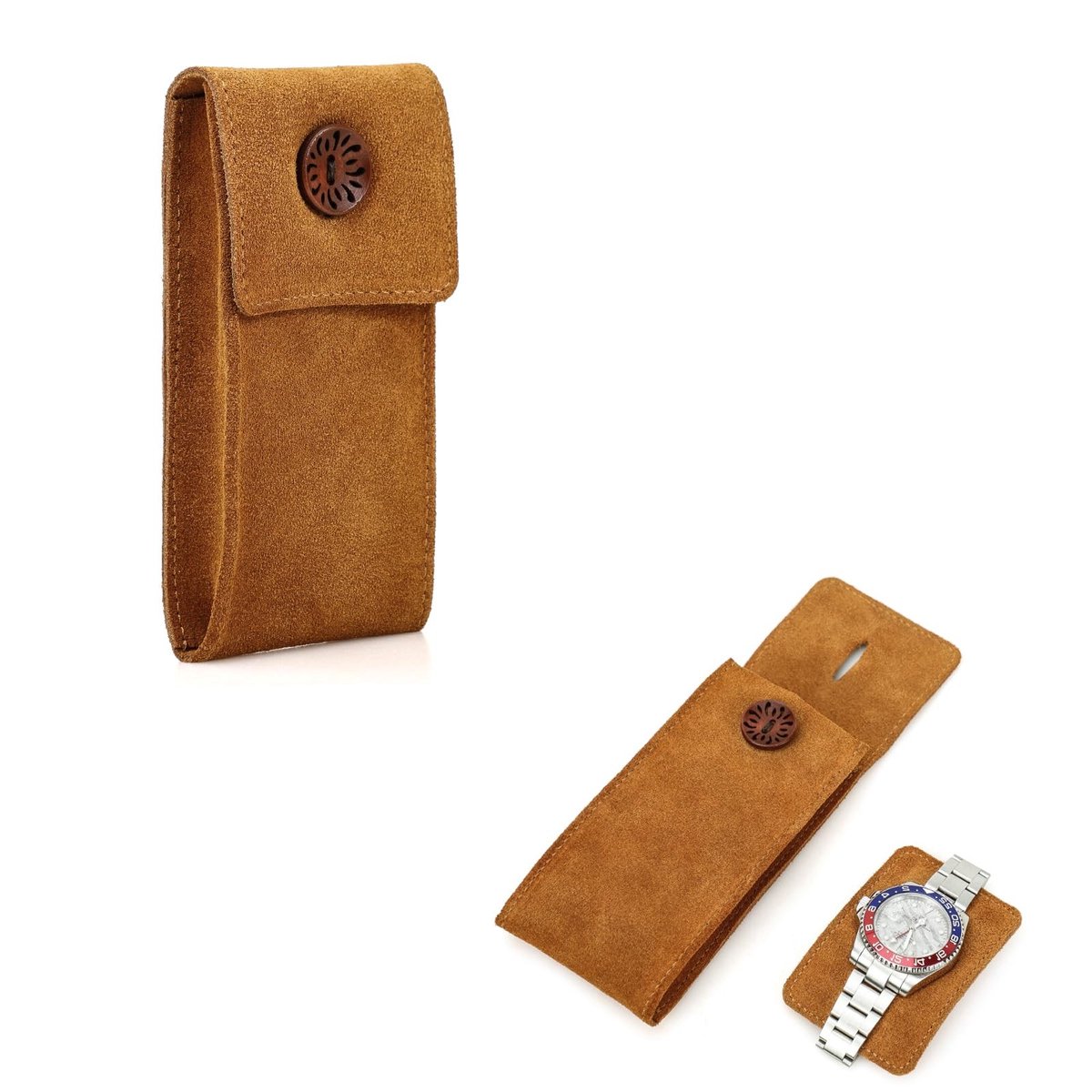 Dailygoody - Horloge Opbergkoffer - Draagbare Travel Organizer - Bruin - Suede Leer - Perfect voor Reizen - 1 Compartiment