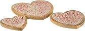 J-Line plateau Hart Mozaiek - hout - roze - set van 3