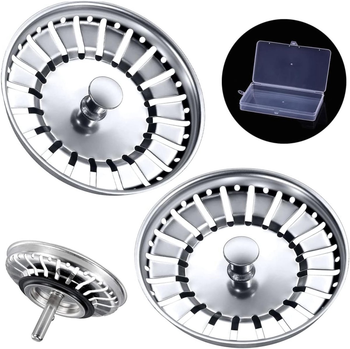 RVS Afvoerplug voor Keuken Gootsteen - Versterkt, Geschikt voor 78mm, 79mm, 82mm, 84mm - 2 Stuks