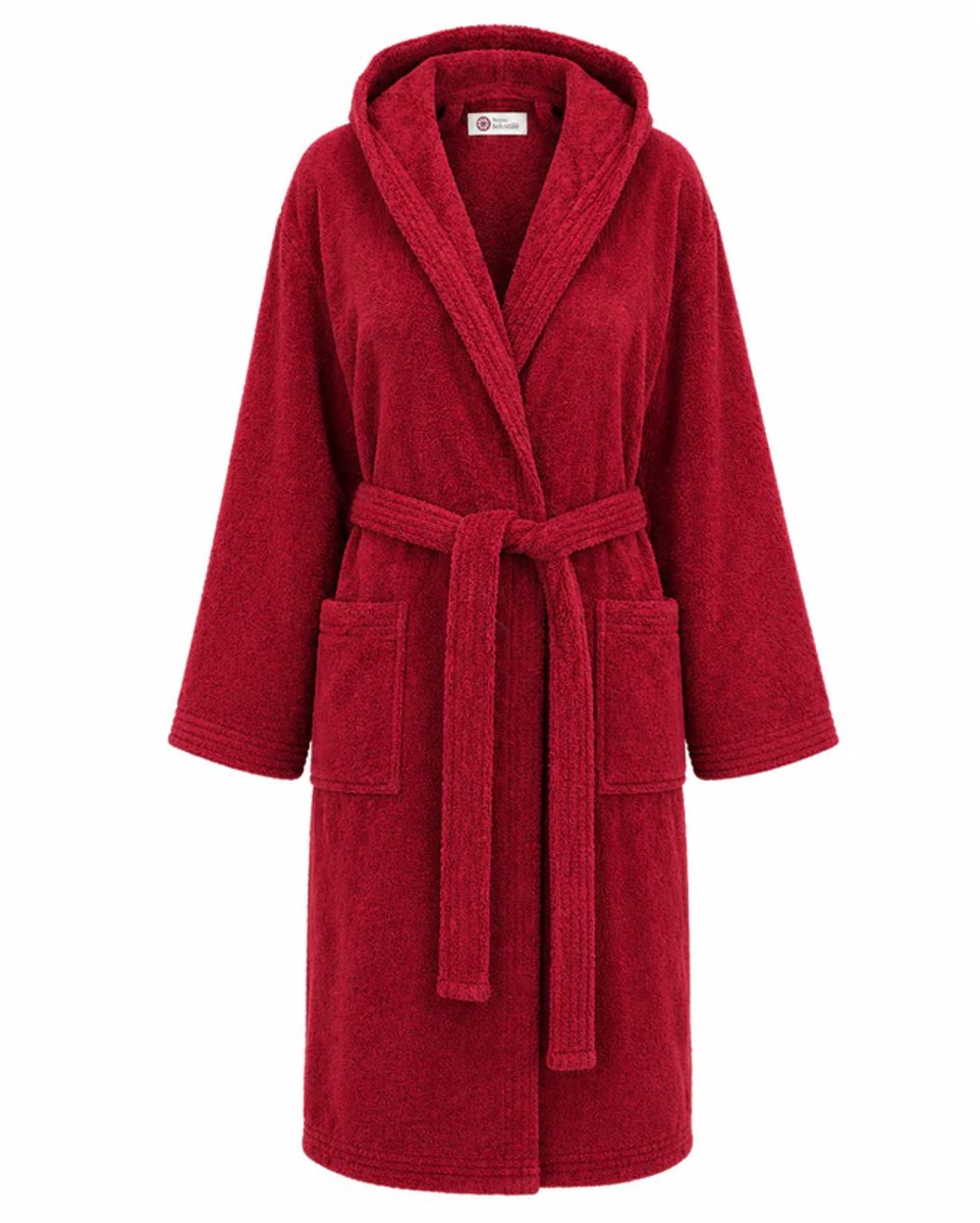 Sauna Badjas Dames met Capuchon - 100% Katoen Badstof Met Zakken - Bordeaux Rood - Maat XL - Badjas Dames Katoen