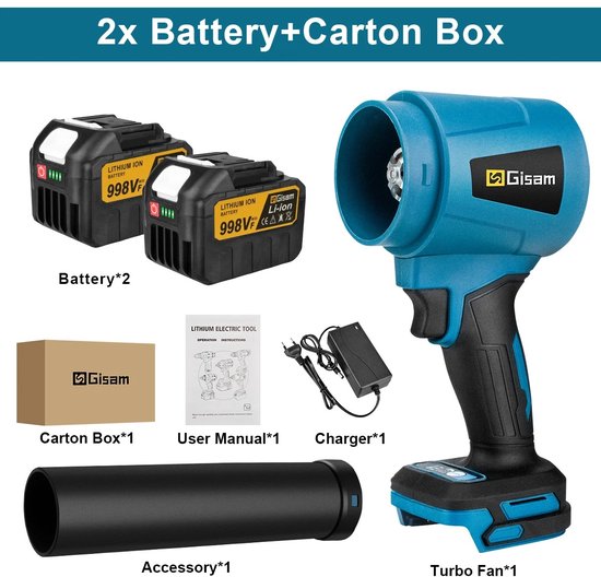 Gisam TurboJet Pro - Accu Bladblazer - 400 m/s - 300000 RPM - Borstelloze Motor - Incl. 2 Accu’s - Compatibel met Makita 18V van Gisam® — afbeelding 2
