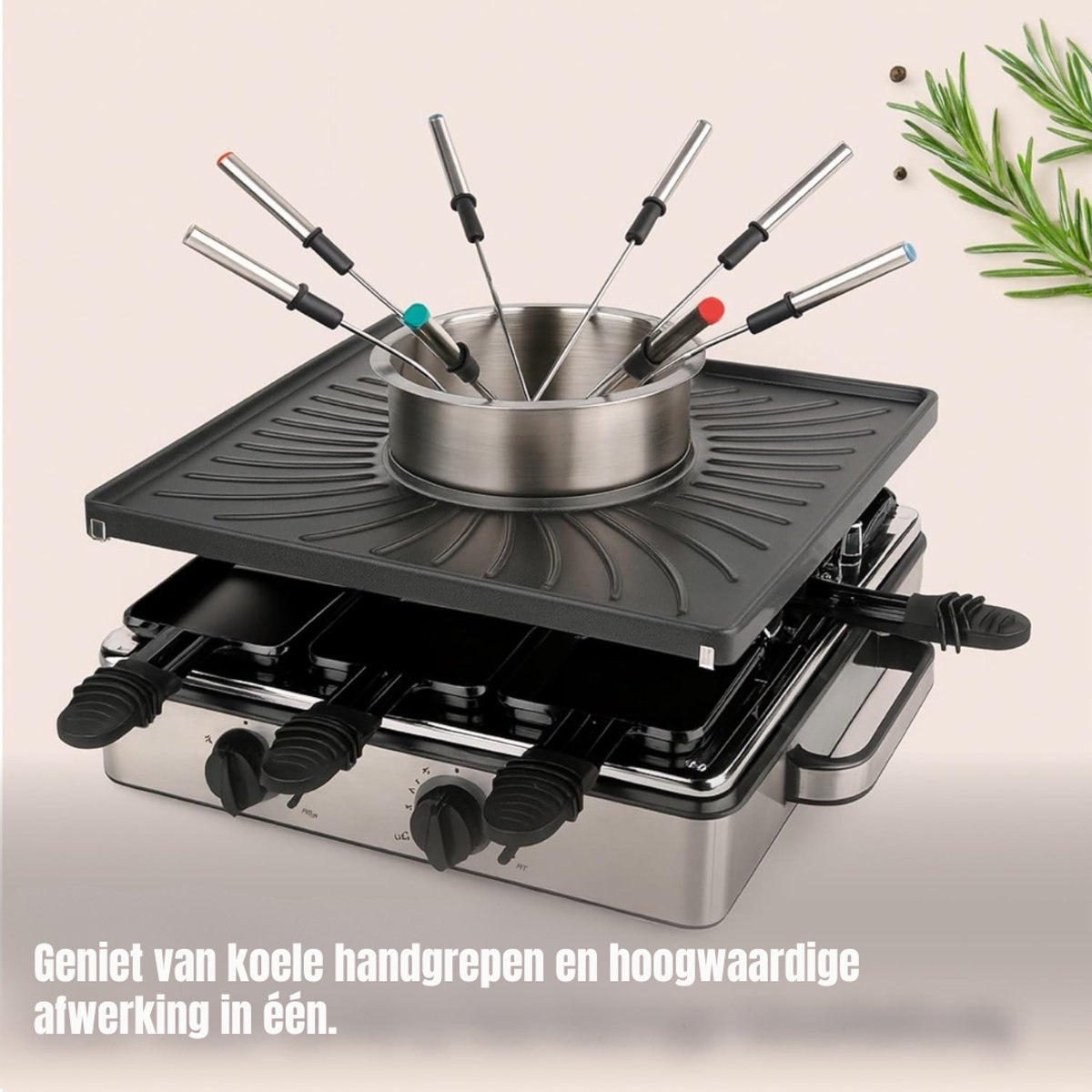 TIM® Gourmetstel 8 personen - Gourmetstellen - Gourmet - Zwart - 10cm x 10cm x 10cm – foto 5