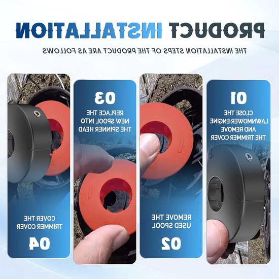 Set van 4 Grastrimmer Spoelen Geschikt voor Diverse Modellen, Diameter 1.6 mm - 8 m Lengte, Inclusief Spoelcover, Perfect voor Tuinonderhoud en Grasmaaien — afbeelding 4