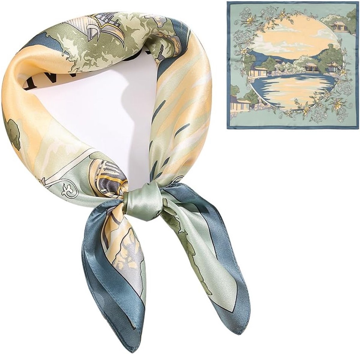 100% Natuurlijke Moerbeizijde 66x66 cm Zijden Sjaal met Grafische Print voor Dames - Luxe, Zacht en Ademend Accessoire