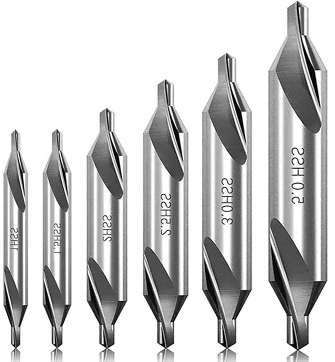 Set van 6 HSS Centering Boor voor Metaal en Houtbewerking - 60 Graden, M2, Achteraf Verzinkboor en Countersink Boor voor Draaibanken en Houtdraaimachines (1.0/1.5/2.0/2.5/3.0/5mm)