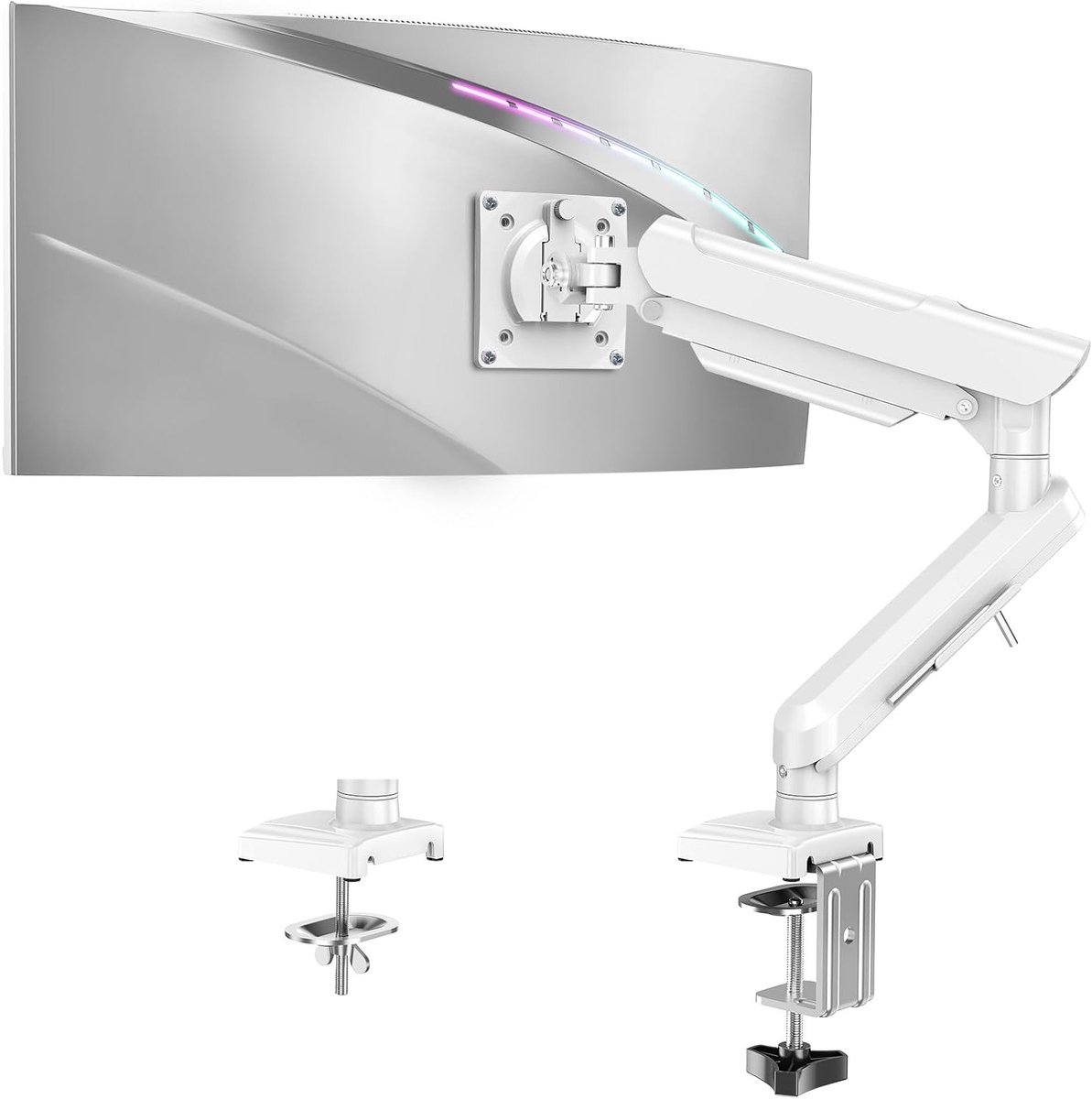 Verstelbare Gaming Monitor Arm voor 13-32 Inch Displays, VESA Bevestiging, 360° Rotatie en Gasveer Mechanisme, Wit