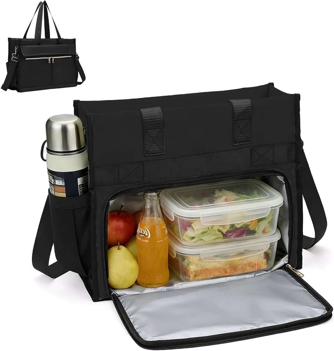 Vrouwelijke Lunch Tote Bag met Koelcompartiment, 15.6 Inch Laptopvak, Ideaal voor Werk en Weekend met Verstelbare Schouderband en Meerdere Vakken