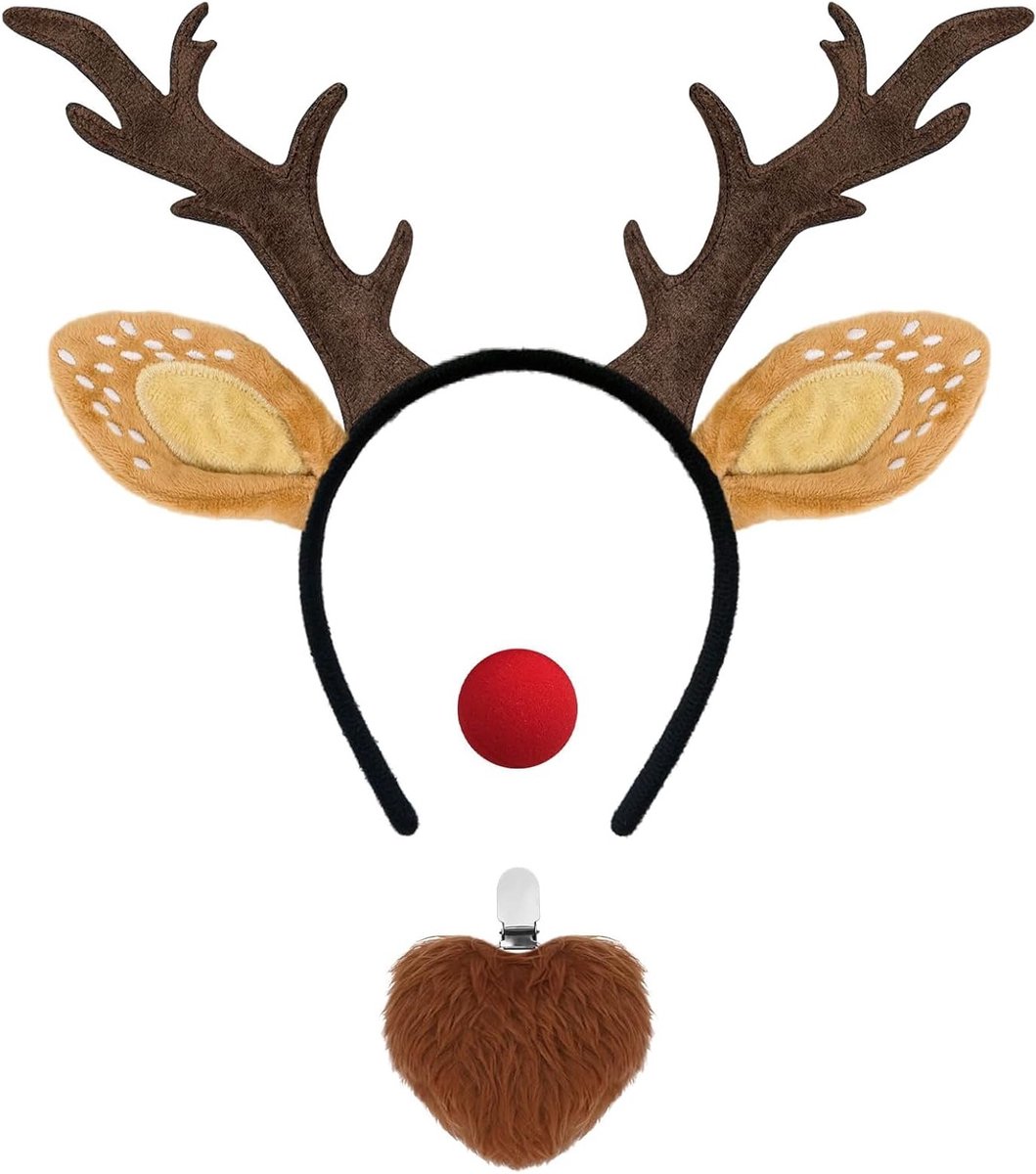 Reindeer Hoofdband met Rode Neus, Herten Antlers en Carnaval Kostuum Accessoires voor Dames, 3 Delen voor Feestelijke Gelegenheden