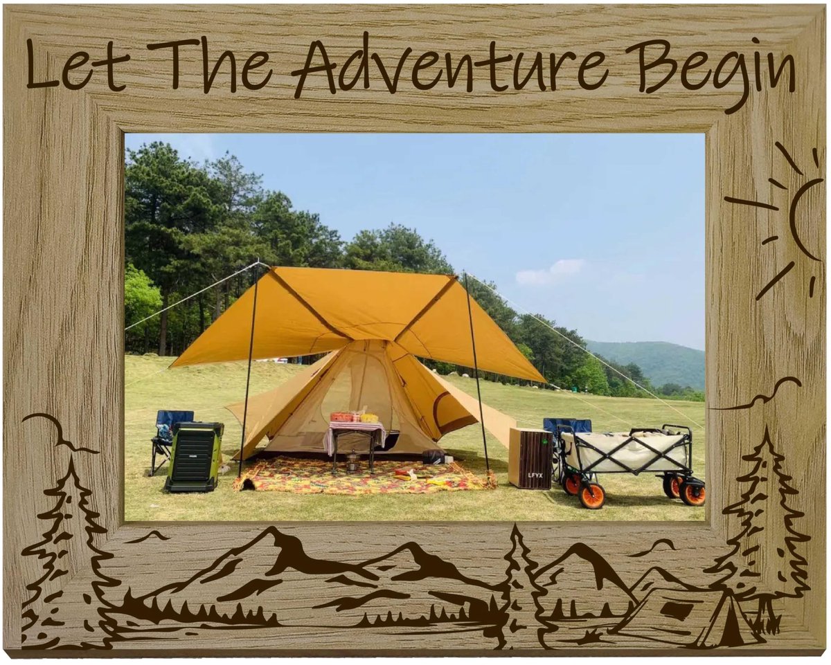 Dailygoods - Dailygoody - Mountain fotolijst - Houten fotolijst - Gegraveerd design - 10 x 15 cm - Camping decoratie - Geschikt voor thuis en op kantoor