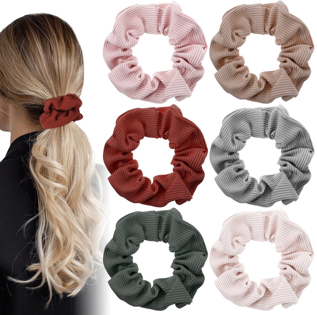 Dailygoody - haarelastiekjes - grote katoenen haarelastiekjes - geen knik haarbanden - 6 kleuren - elastisch en zacht - geschikt voor alle haartypes -..