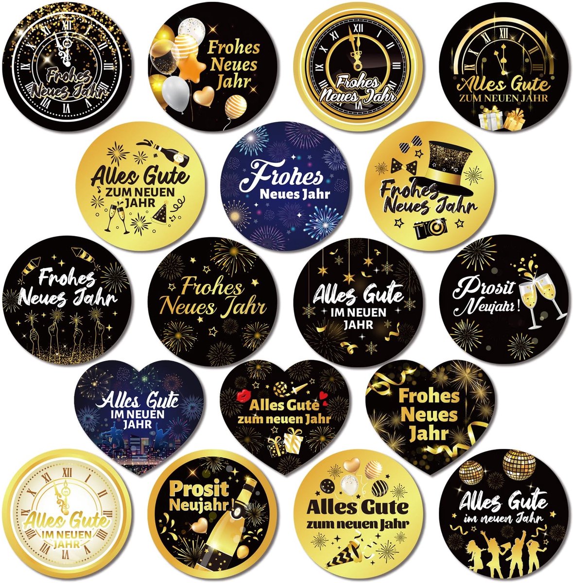 Dailygoody - Duitse Labels - 72 Stuks - Ideaal voor Cadeautassen en Decoratie - Nieuwjaar 2024 - Unieke designs - Labelen en Versieren - Feestdagen -