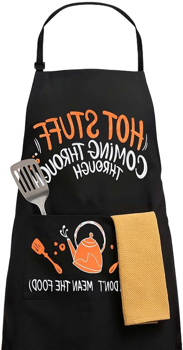 Verstelbare Unisex Schort in Zwart, Waterdicht Keuken Schort voor Koken, Bakken, Tuinieren en BBQ met Prints