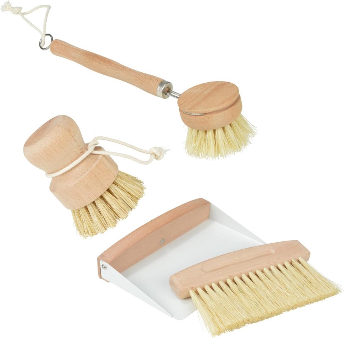 Set van Afwasborstel, Groenteborstel en Tafelveger van Natuurlijke Hout en Sisal - Keukenaccessoires voor Effectieve Schoonmaak en Duurzaam Gebruik