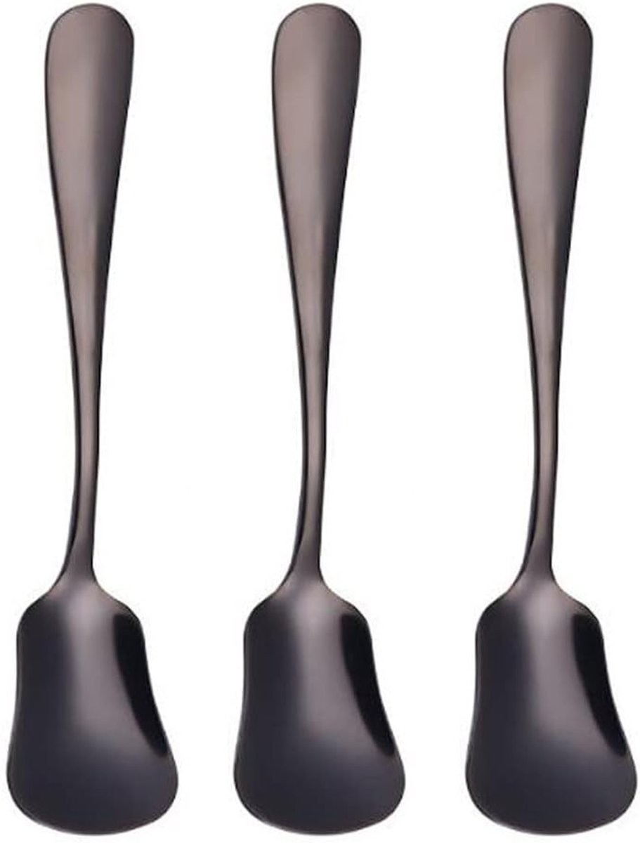 Stainless Steel IJslepel Set van 3 - 14cm IJslepel, Suikerlepel en Espresso Roerlepel voor Dranken, Desserts en Feestjes, Zwart