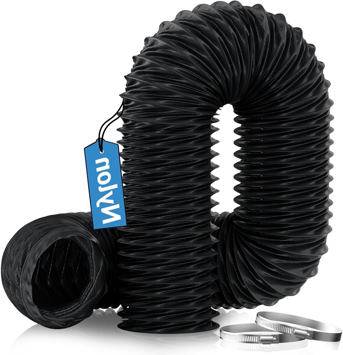 Ø75 mm Afvoerpijp, 2.5 m Flexibele Nylon Aluminium Slang met 2 Slangklemmen, Warmtebestendig voor Vloerverwarming, Afzuiger en Ventilatiesysteem, Zwart