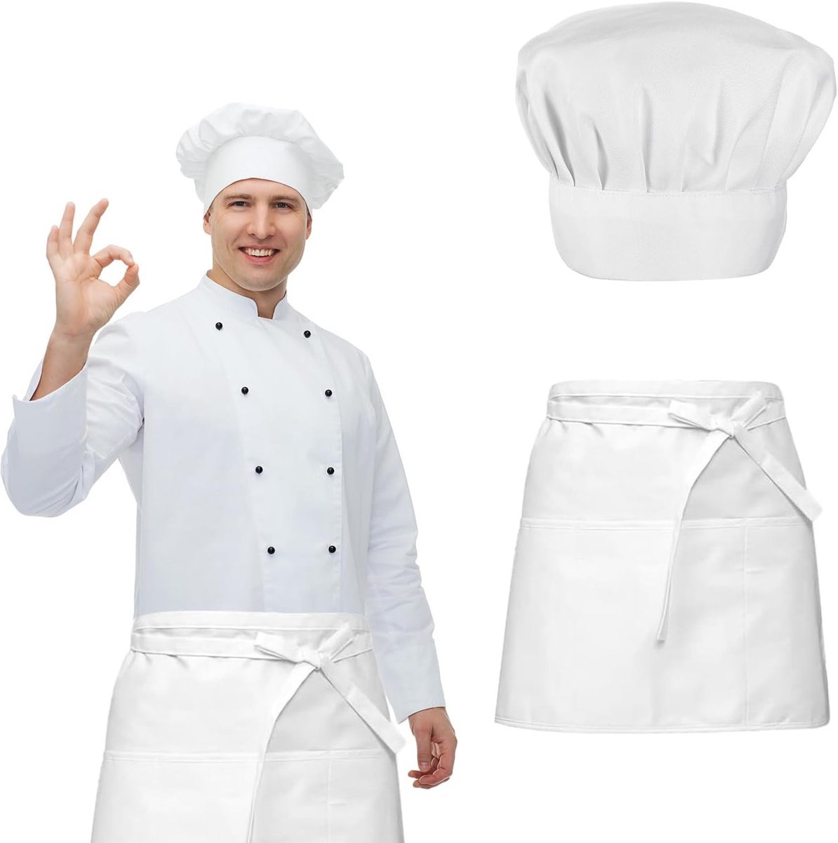 Verstelbare Koksbaret en Schort Set, Ademend Koks Schort voor Thuis, Bakkerijen en Restaurants, Perfect voor Koks en Bakliefhebbers