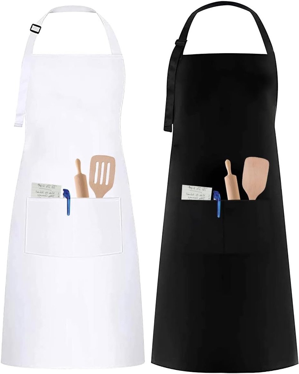 Kookschort voor Mannen en Vrouwen, 2 Stuks, Verstelbaar Schort met Pocket, Zwart en Wit, 72 cm, Perfect voor Koken en Grillen
