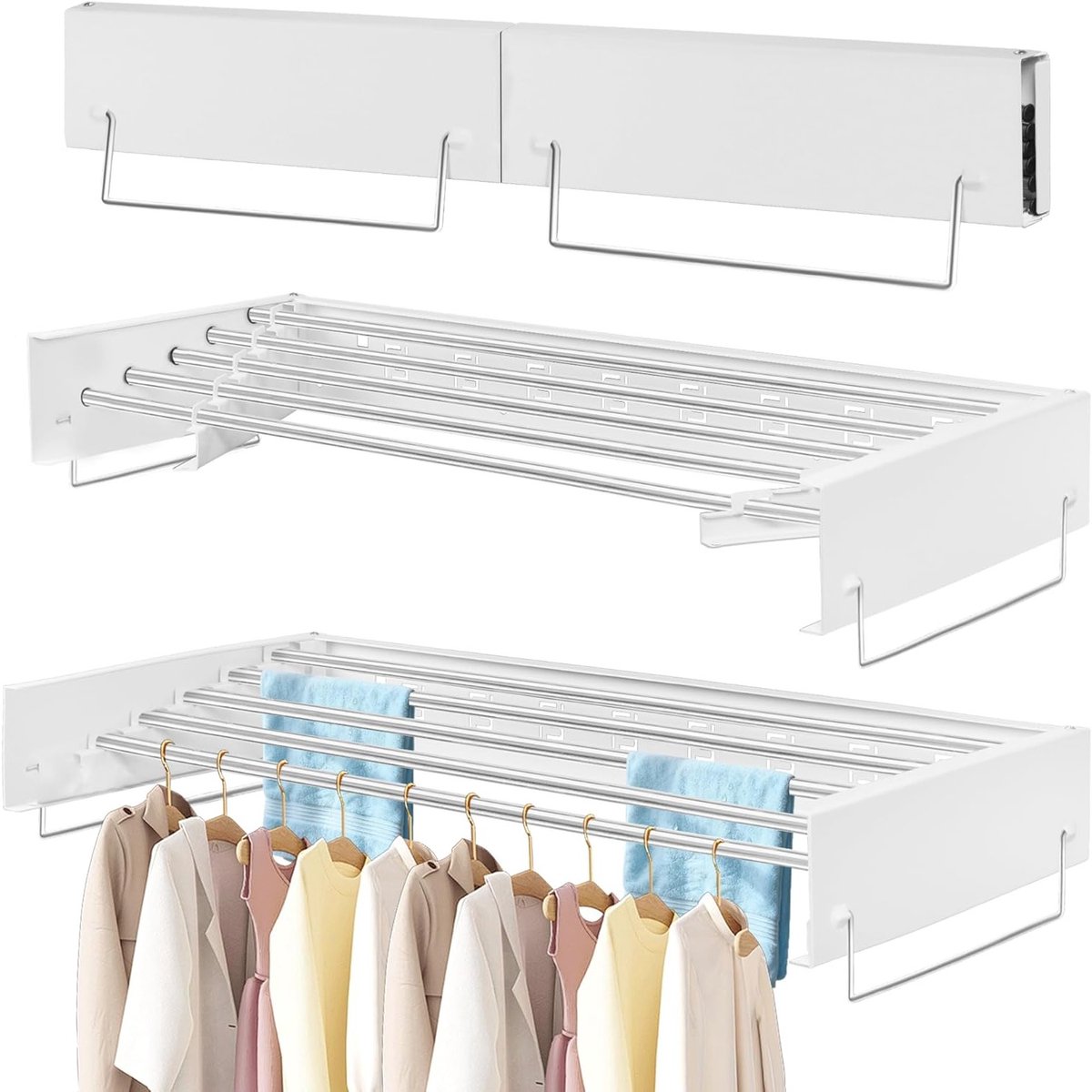 Vouwbaar Droogrek met 5 Stangen voor Binnen en Buiten, 4 m Drooglengte, Ruimtebesparend en Wit (80 cm)