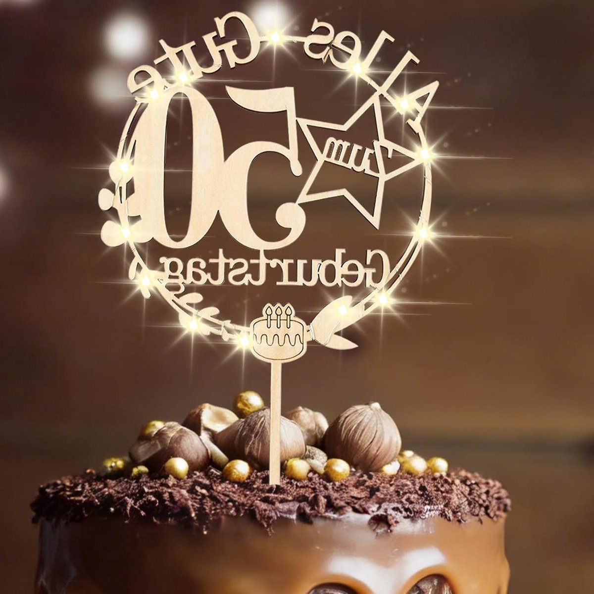 Houten verjaardagstaart decoratie voor feestelijke gelegenheden - Unieke cake topper met 50 jaar thema