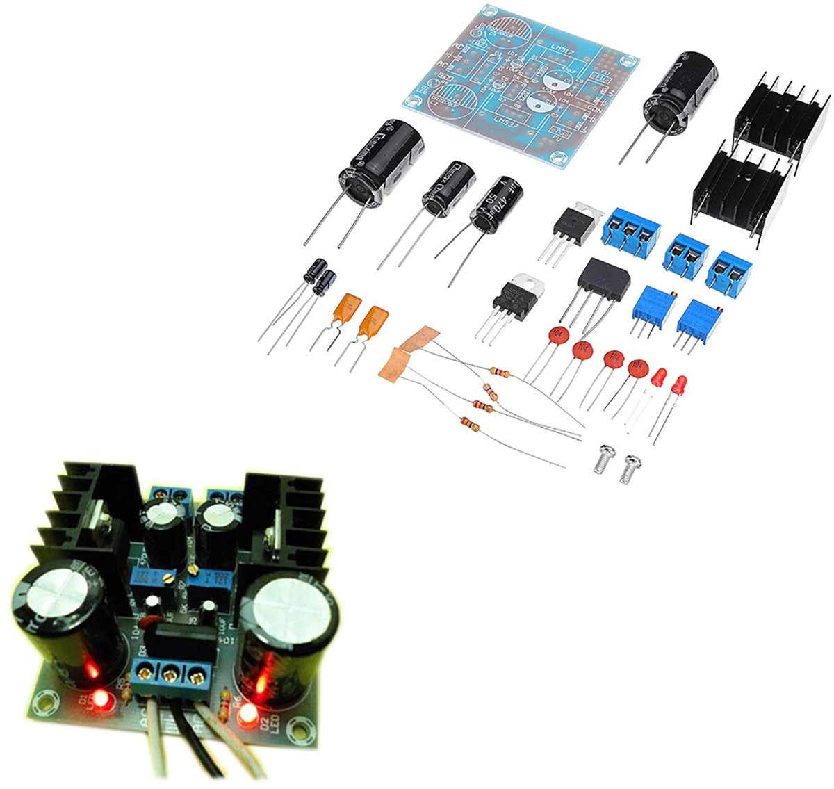 Dailygoods - Dailygoody - DIY LM317 LM337 Voedingsmodule - Verstelbare Kit - FR-4-printplaat - Negatieve Dual Power - Geschikt voor hobbyprojecten - Compact formaat