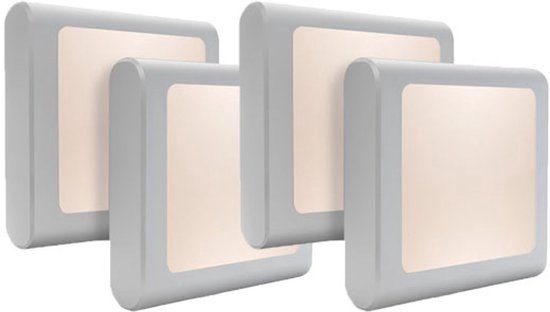 LED-nachtlampje met stekker - voorzien van automatische dimsensor - instelbare helderheid - warm wit licht - geschikt voor kinderkamers, gangen en slaapkamers - vierdelige set