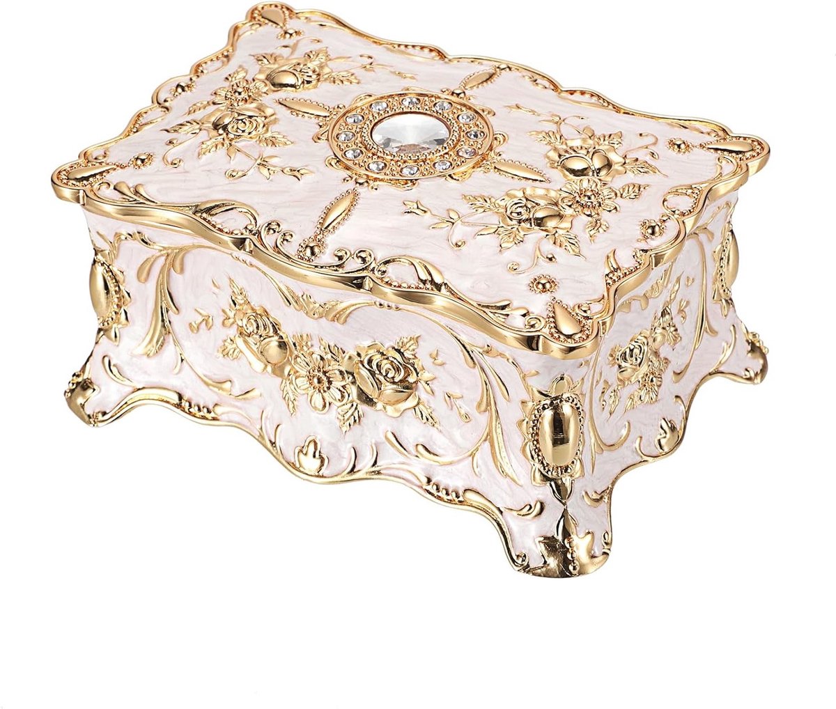 Vintage Sieradenkist - Sieraden Displaykast voor Ringen, Halskettingen en Oorbellen - Antieke Mini Bewaarbox in Beige voor Organisatie en Decoratie