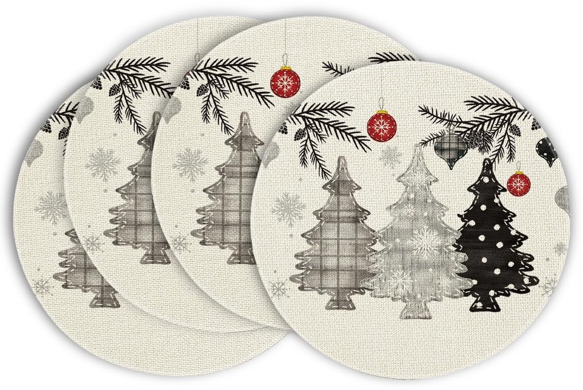 Dailygoods - Dailygoody - Placemat - Kerstmis - Set van 4 - Grijs - Tafeldecoratie - Antislip - Geschikt voor elke gelegenheid - 37 cm