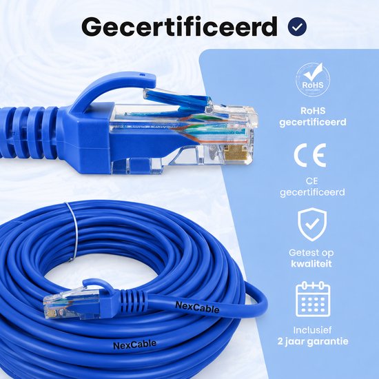 Câble Internet NexCable 25 mètres - Câble Ethernet CAT6 UTP RJ45 - Câble patch Câble réseau LAN - Bleu