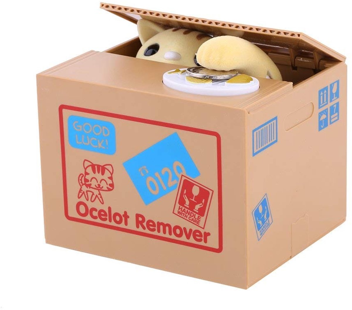 Dailygoods - Dailygoody - Coin Theft Cat Spaarpot - Automatische Muntentrekker - Beige - Leuk en Creatief - Ideaal voor Kinderen en Volwassenen - Spaarplezier