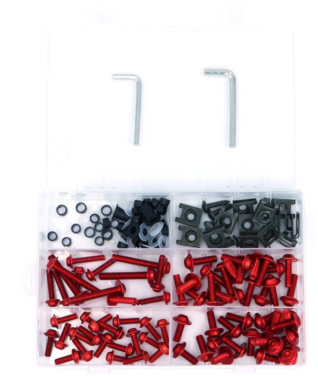 Dailygoods - Dailygoody - Motorfiets Voorruit Kuip Bouten Kit - 177 stuks - Bevestigingsmiddelen - Rood - Aluminium - Geschikt voor M5/M6