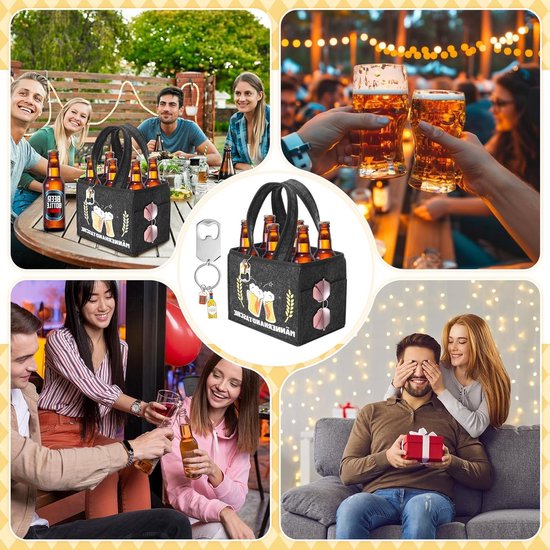 Grappige Handtas voor Mannen, Bier Tote Bag, Flessendrager voor 6 Flessen, Perfecte Cadeaus voor Bierliefhebbers, Met Flesopener en Viltmateriaal — afbeelding 4