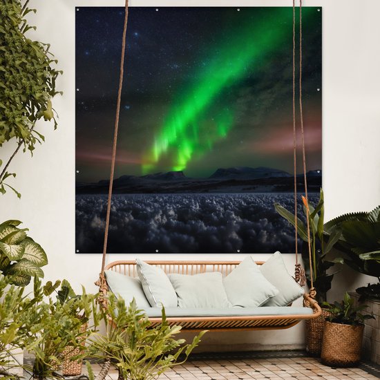 Affiche de Jardin Aurores boréales - Ciel étoilé - Suède - Paysage - Neige - 200x200 cm - Toile jardin - Affiche extérieure