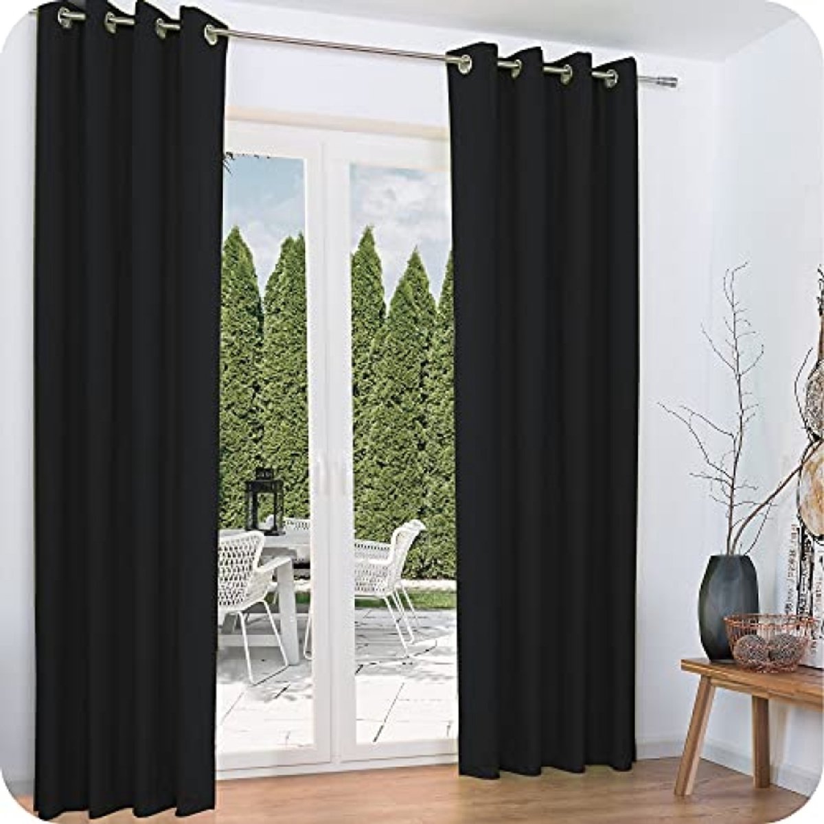 PromoHome 2 thermische gordijnen met oogjes - zwart - 140 x 245 cm - isolerend en verduisterend - set van 2 panelen