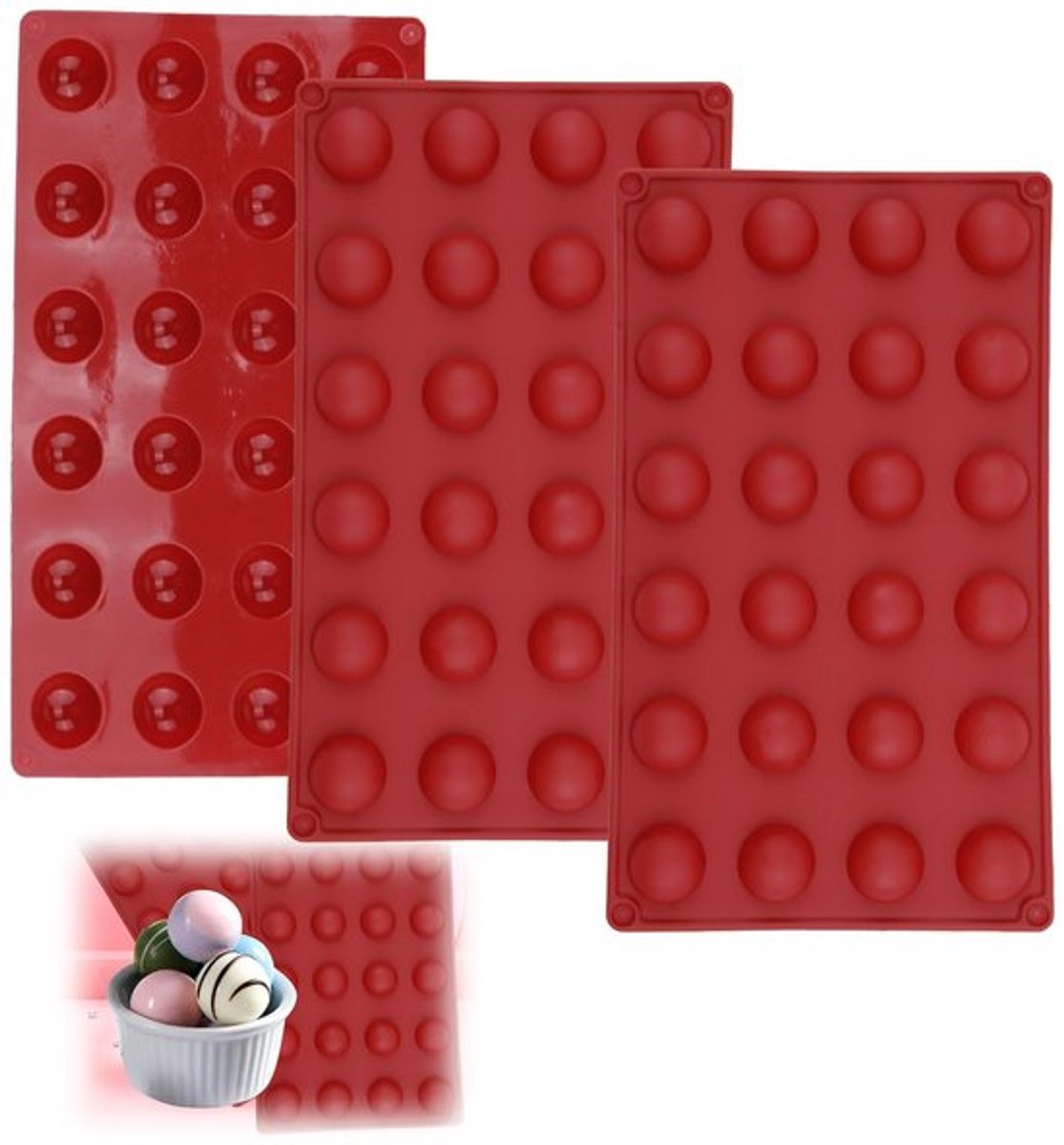 Verpakking van 3 halve ronde chocoladevormen met 24 uitsparingen, chocoladevorm silicone - ideaal voor chocolade, taarten, gelatine en dome mousse - anti-aanbaklaag, BPA-vrij en geschikt voor magnetron,