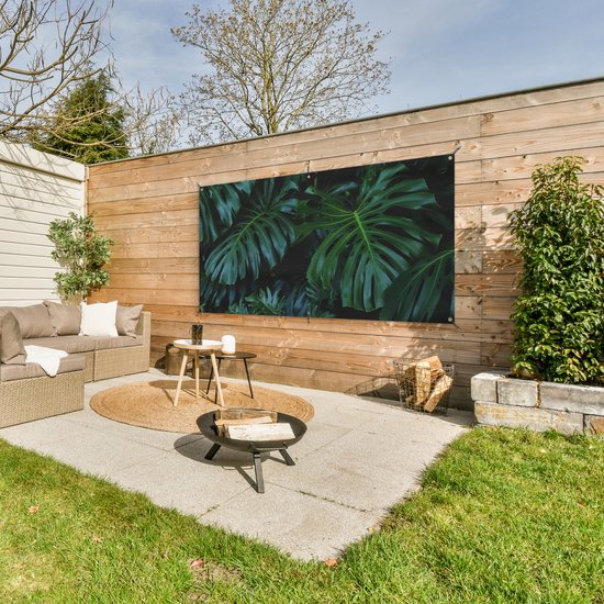 Tuinposter 160x80 cm - Tuindecoratie Jungle - Bladeren - Design - Poster voor in de tuin - Buiten decoratie - Schutting tuinschilderij - Tuindoek muurdecoratie - Wanddecoratie balkondoek