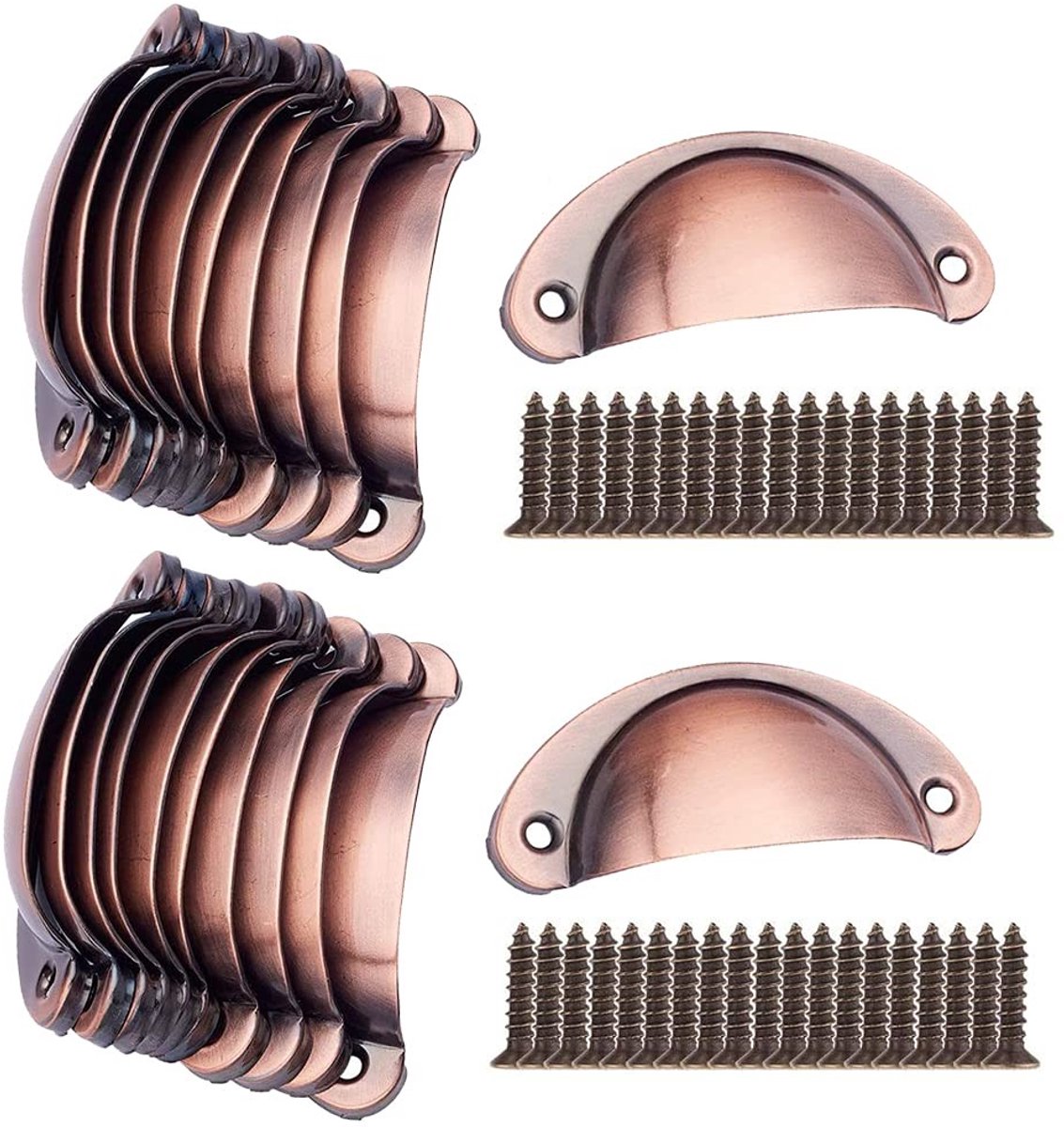 ONF3 - Retro Shell Cup Handles - Vintage Keuken - Brushed Red Copper - 20 Stuks - Hoogwaardige Kastgrepen - Geschikt voor Meubels